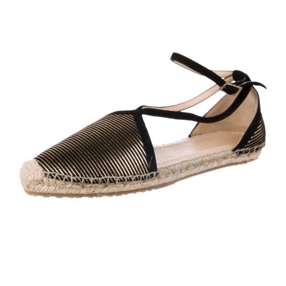 *NWT* Jimmy Choo Suede Black and Gold Stripped Espadrilles; size 35 (US 5)